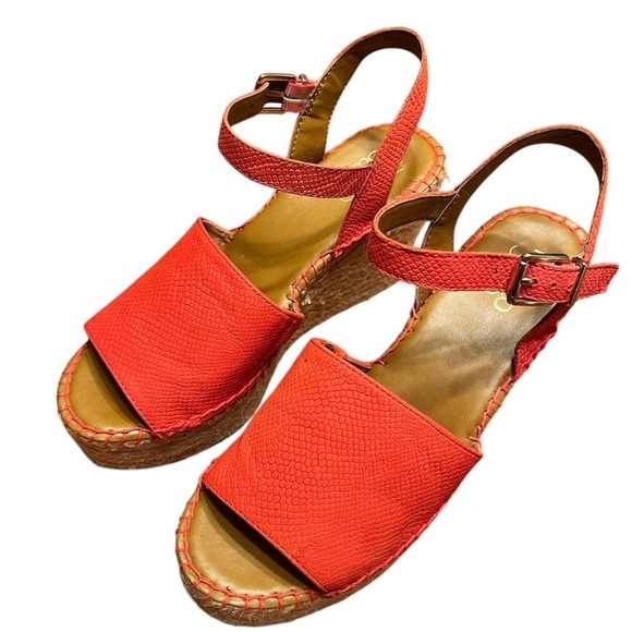 Franco Sarto Tula Platform Espadrille Wedge Sandals Orange Leather Size 7.5 - Picture 2 of 13